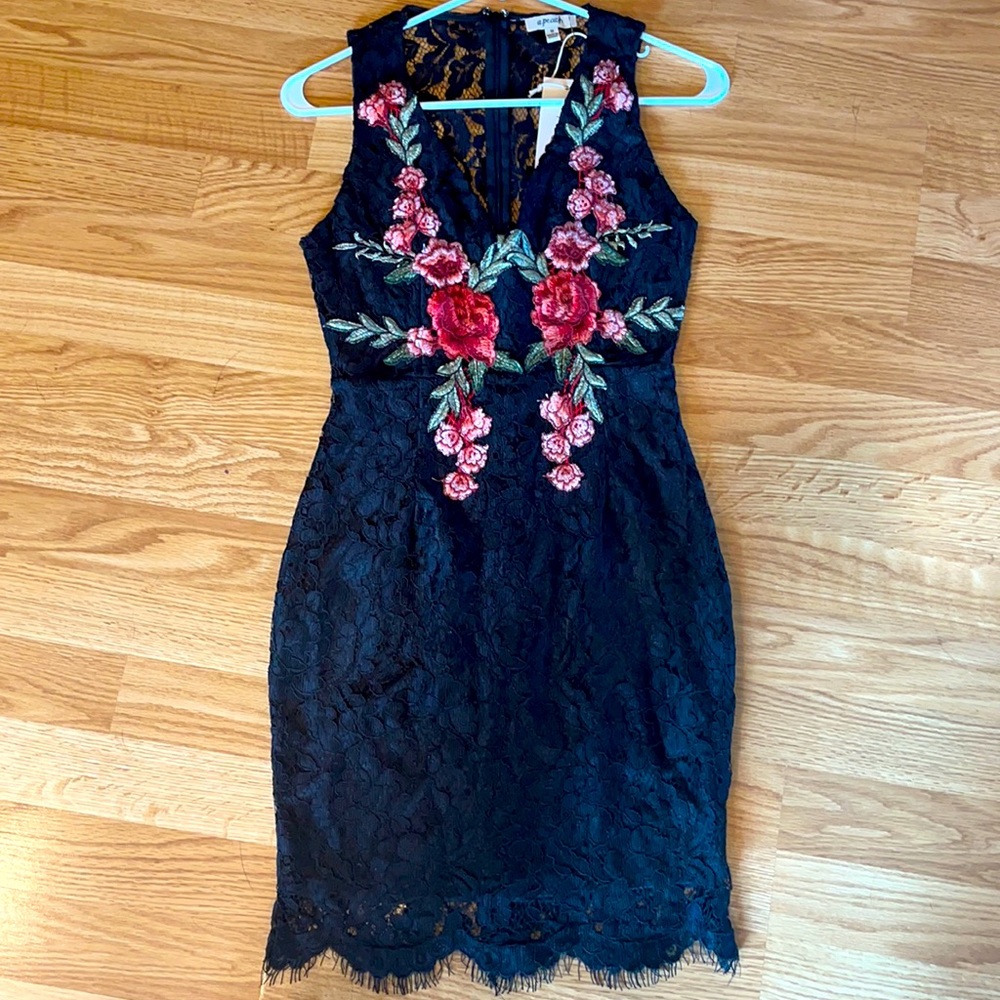A.peach lace bodycon dress
